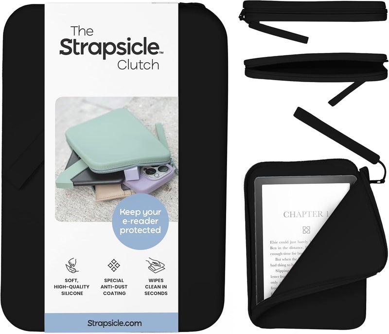 Strapsicle Silicone Clutch for Kindle & E-Readers – Multi-Purpose Bag for Phone, Wallet & Keys – Fits 6.8″–7″ Paperwhite 2024, 6″ Kindles, Kobos, Nook – Anti-Dust Coating - Black - Image 1